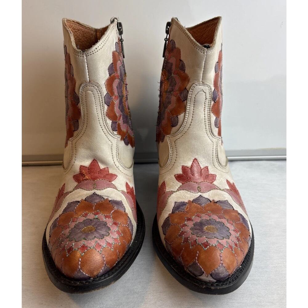 Dan Post Cream Leather Ankle Boots with Floral Applique from Sundance